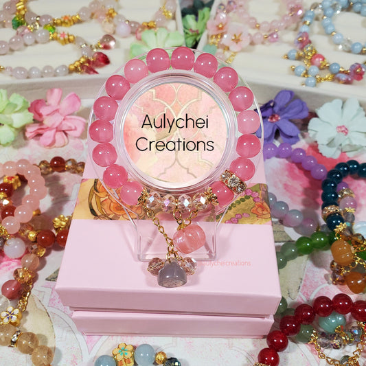 Gemstone Agate Pumpkin Pink Glass Bead Bracelet