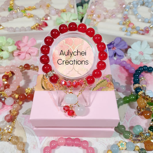 Gemstone Agate Pumpkin Red Glass Bead Bracelet