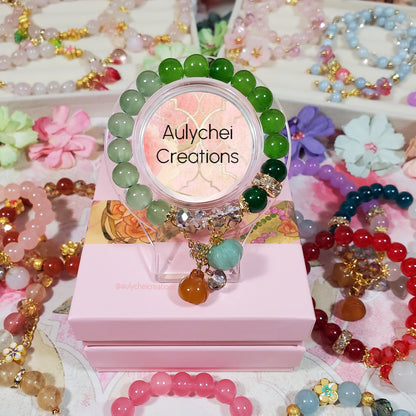 Gemstone Agate Pumpkin Green Glass Bead Bracelet