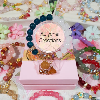 Gemstone Agate Pumpkin Blue Glass Bead Bracelet