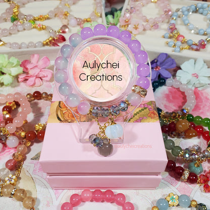 Gemstone Agate Pumpkin Lilac Glass Bead Bracelet