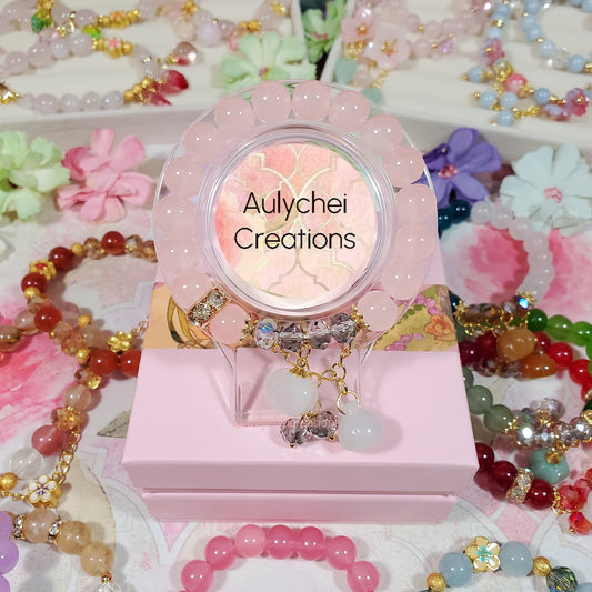 Gemstone Agate Pumpkin Rose Glass Bead Bracelet