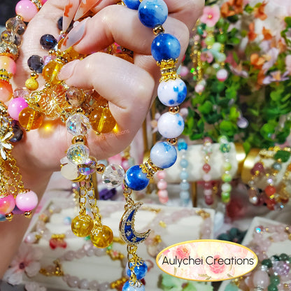 Yellow Jade Gemstone Bracelet with 18K Daisy Enamel Charm