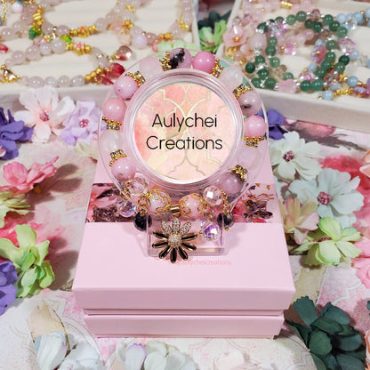 Cherry Blossom Gemstone Bracelet with 18K Daisy Enamel Charm