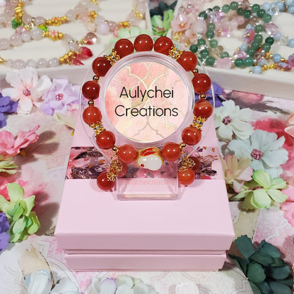Red Agate Gemstone Bracelet with Jade Rabbit Charm