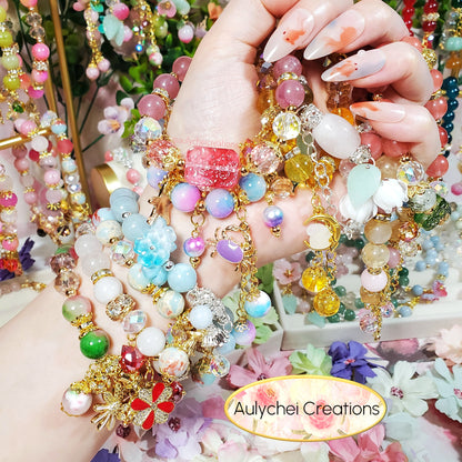 Watermelon Jade Gemstone Bracelet with Rose Quartz Pendant