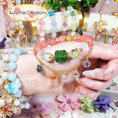 Glass Flower Pendant Cherry Quartz Gemstone Bracelet