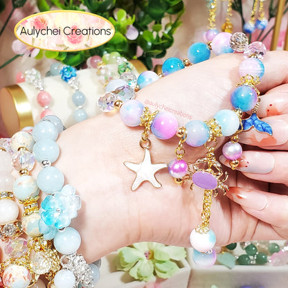 Blue-Purple Jade Gemstone Bracelet with Crab Enamel Charm