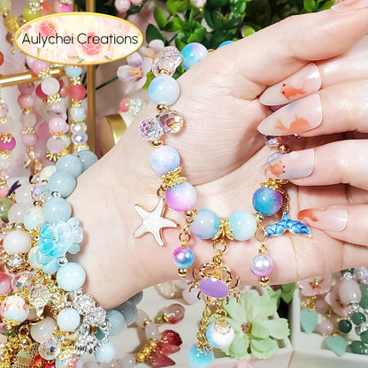 Blue-Purple Jade Gemstone Bracelet with Crab Enamel Charm