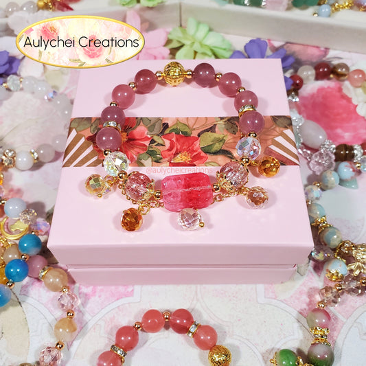 Glass Flower Pendant Rutilated Gemstone Bracelet