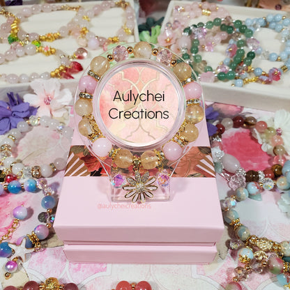 Rutilated Gemstone Bracelet with 18K Daisy Enamel Charm