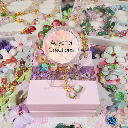 Resin Flower Watermelon Jade Gemstone Bracelet