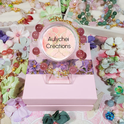 Strawberry Quartz Gemstone Lampwork Blossom Bracelet