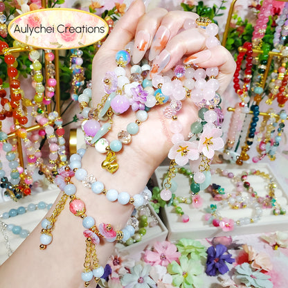 Green Jade Double Wrap Gemstone Bracelet with Rose Quartz Pendant