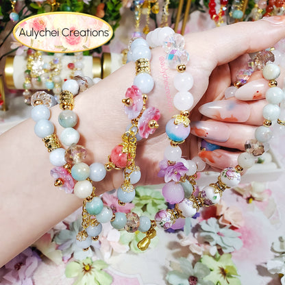 Amazonite Double Wrap Gemstone Bracelet with Gold Bunny Charm