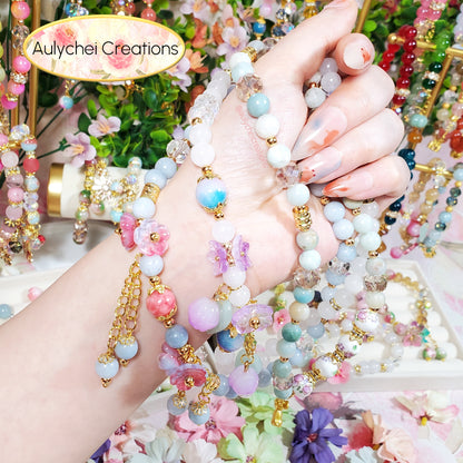 Amazonite Double Wrap Gemstone Bracelet with Gold Bunny Charm