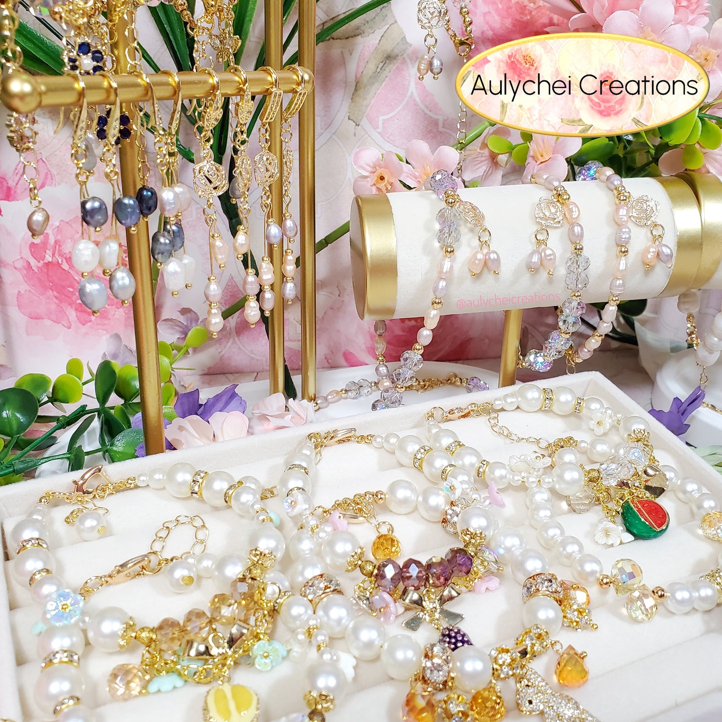 Ivory Pearl Dragon Fruit Enamel Charm Bracelet