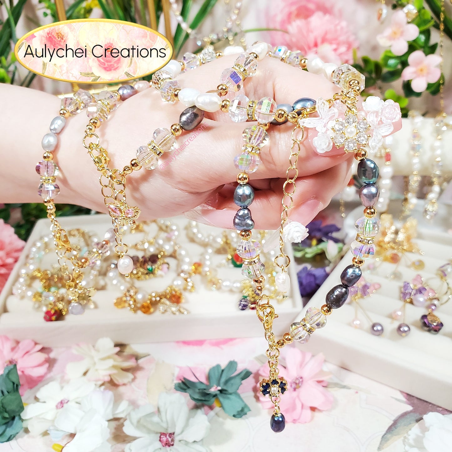 Silver Freshwater Cultured Pearl Butterfly Bracelet