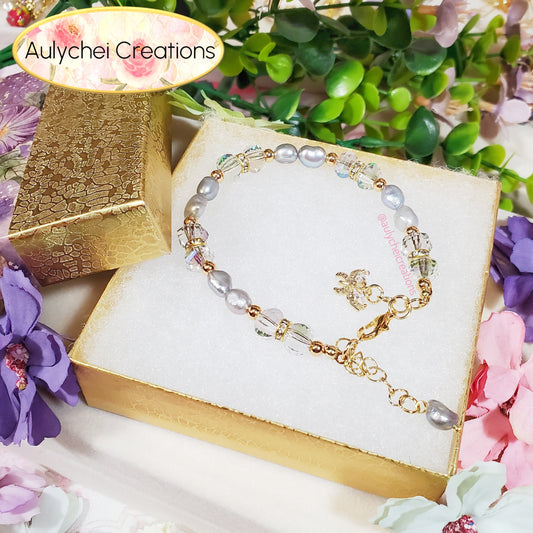 Silver Freshwater Cultured Pearl Butterfly Bracelet