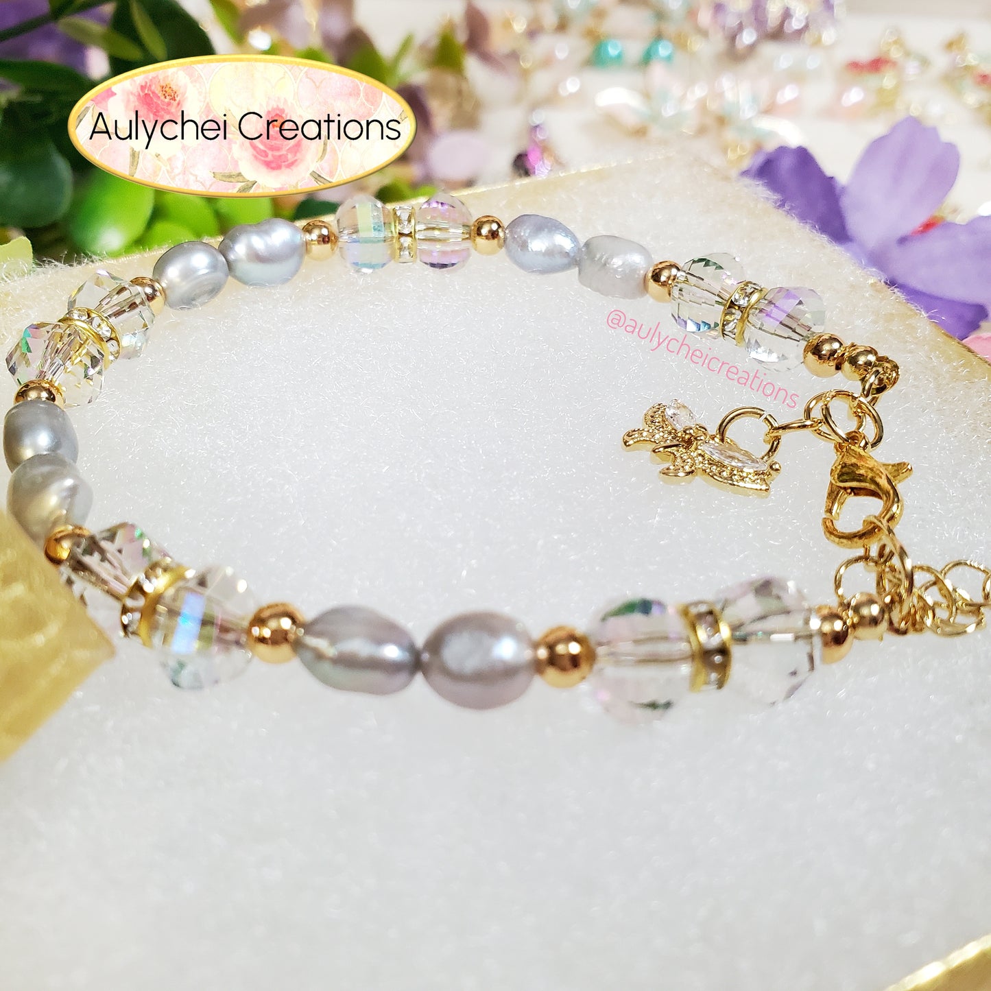 Silver Freshwater Cultured Pearl Butterfly Bracelet