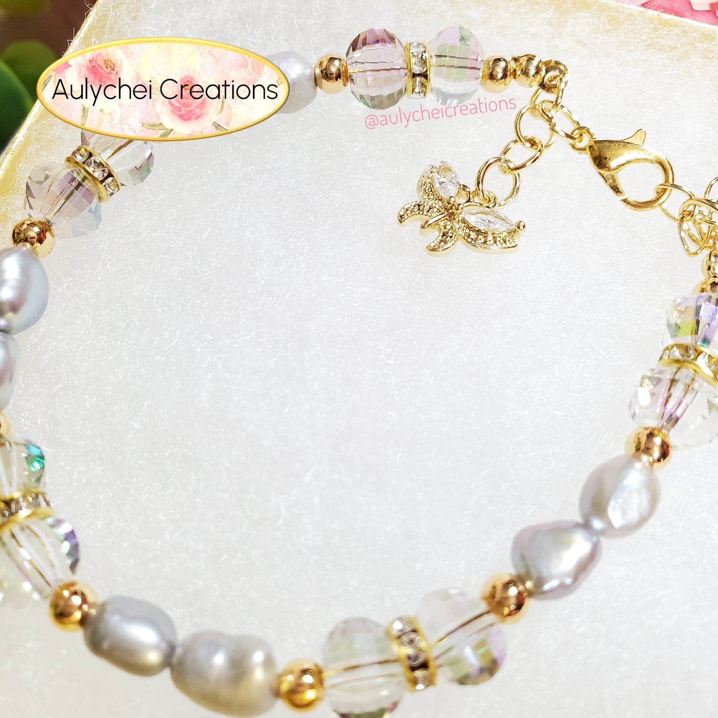 Silver Freshwater Cultured Pearl Butterfly Bracelet