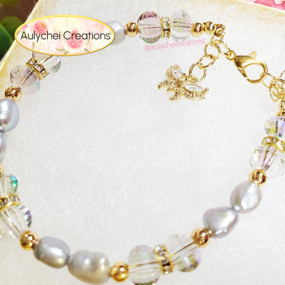 Silver Freshwater Cultured Pearl Butterfly Bracelet