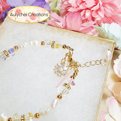 White Freshwater Cultured Pearl Flower Bracelet
