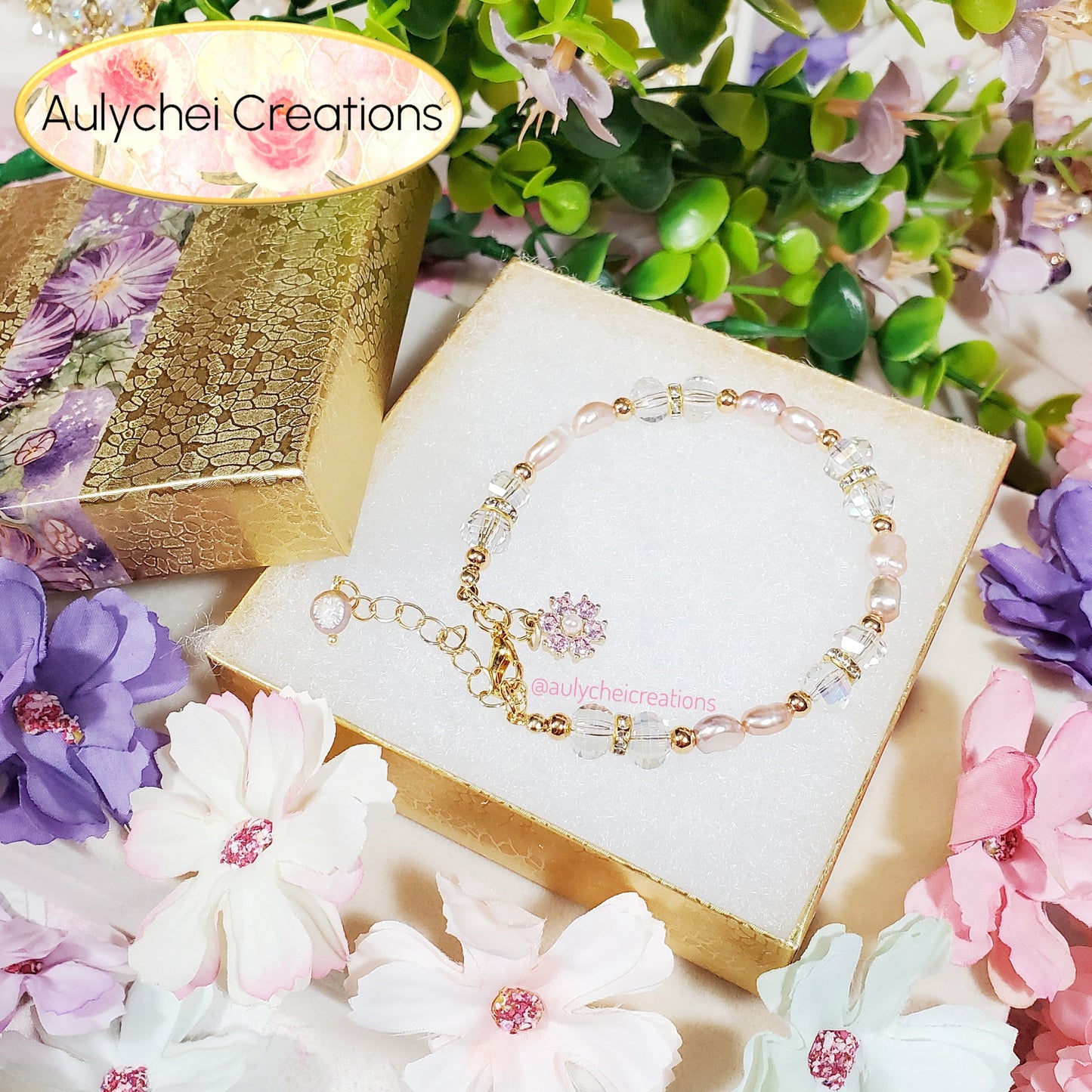 Pink Freshwater Cultured Pearl Flower Bracelet