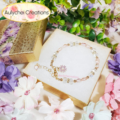 Pink Freshwater Cultured Pearl Flower Bracelet