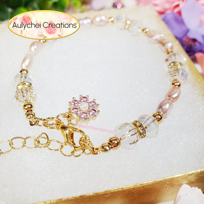 Pink Freshwater Cultured Pearl Flower Bracelet