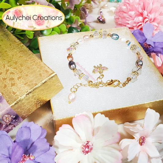 Multi-Color Freshwater Cultured Pearl Butterfly Bracelet