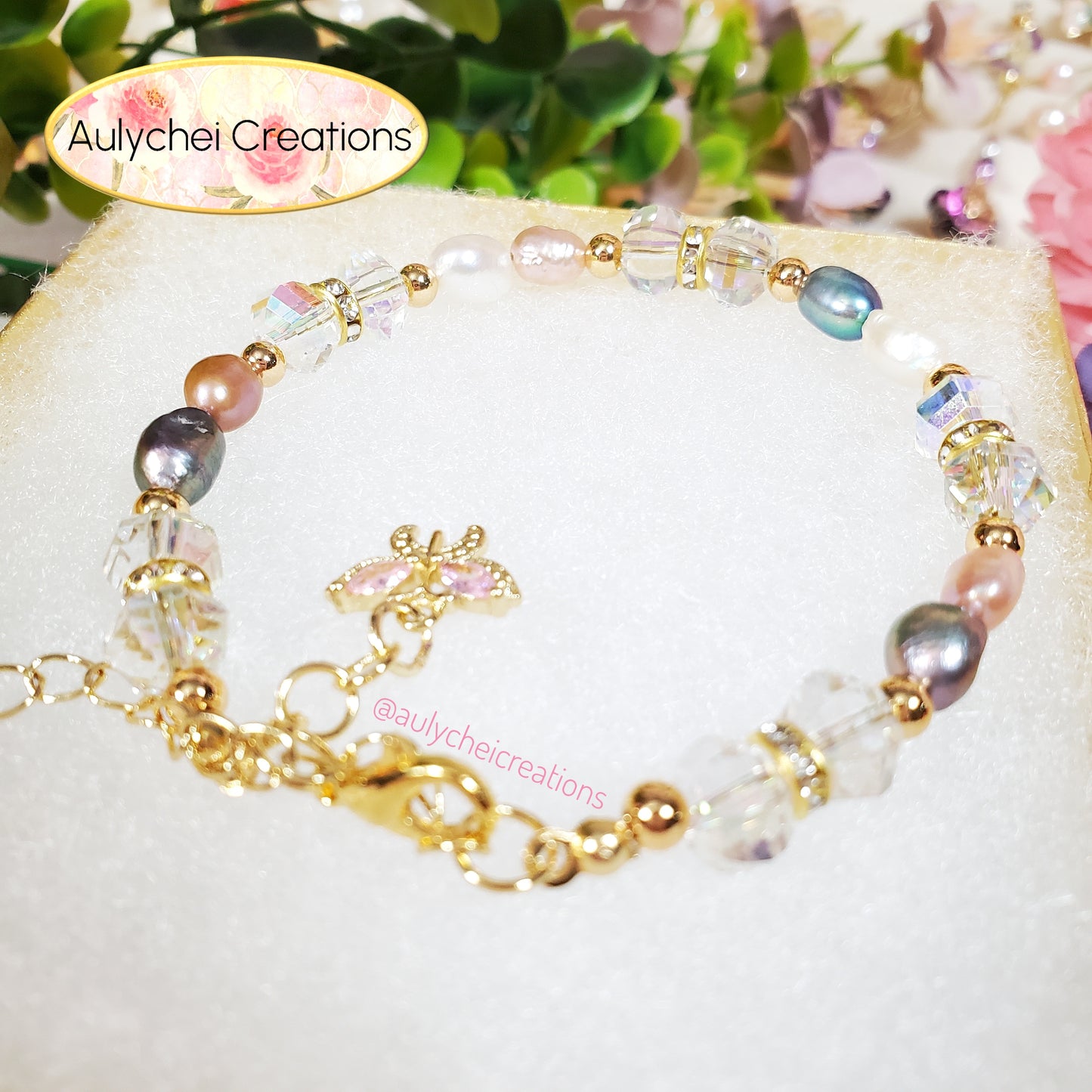 Multi-Color Freshwater Cultured Pearl Butterfly Bracelet