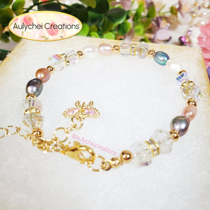 Multi-Color Freshwater Cultured Pearl Butterfly Bracelet