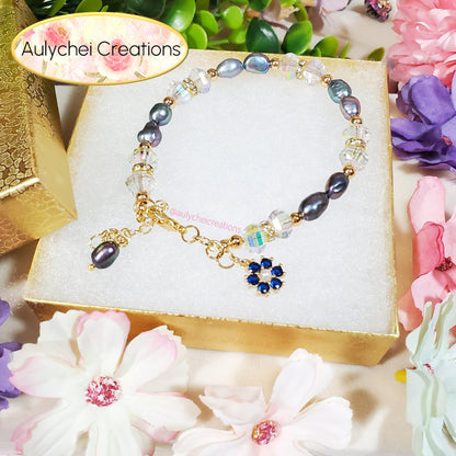 Blue Freshwater Cultured Pearl Flower Bracelet