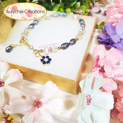 Blue Freshwater Cultured Pearl Flower Bracelet