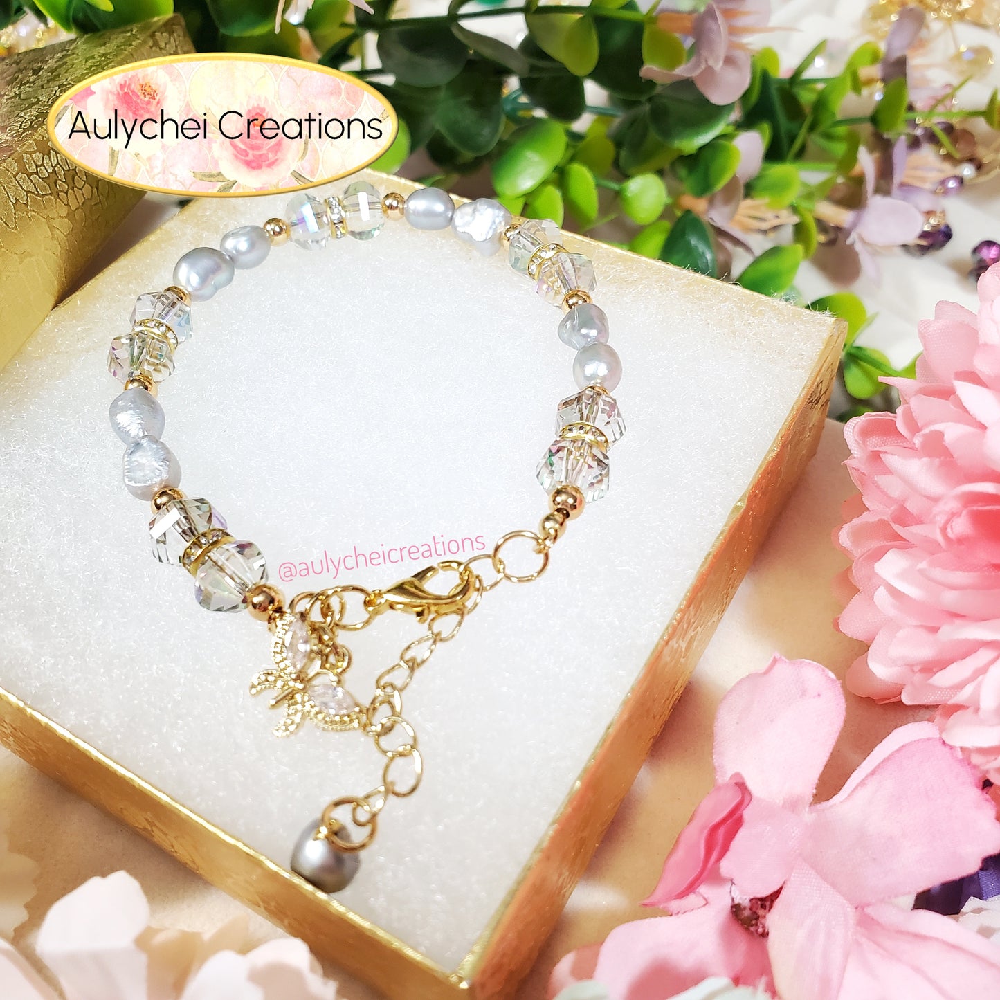 Silver Freshwater Cultured Pearl Butterfly Bracelet