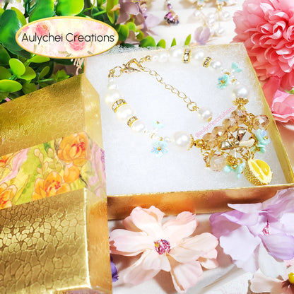 Ivory Pearl Durian Enamel Charm Bracelet