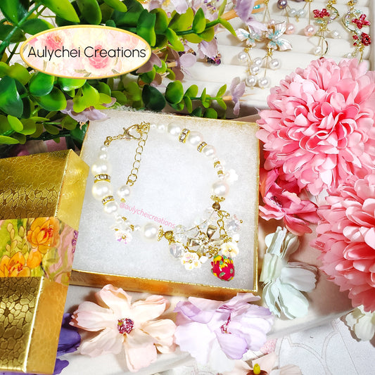 Ivory Pearl Dragon Fruit Enamel Charm Bracelet