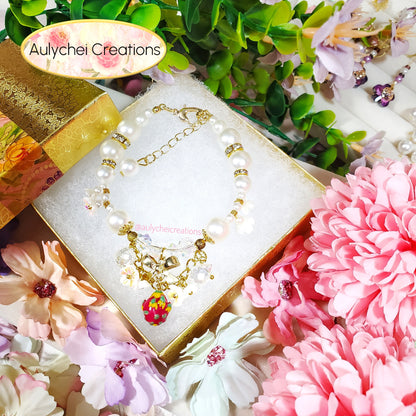 Ivory Pearl Dragon Fruit Enamel Charm Bracelet