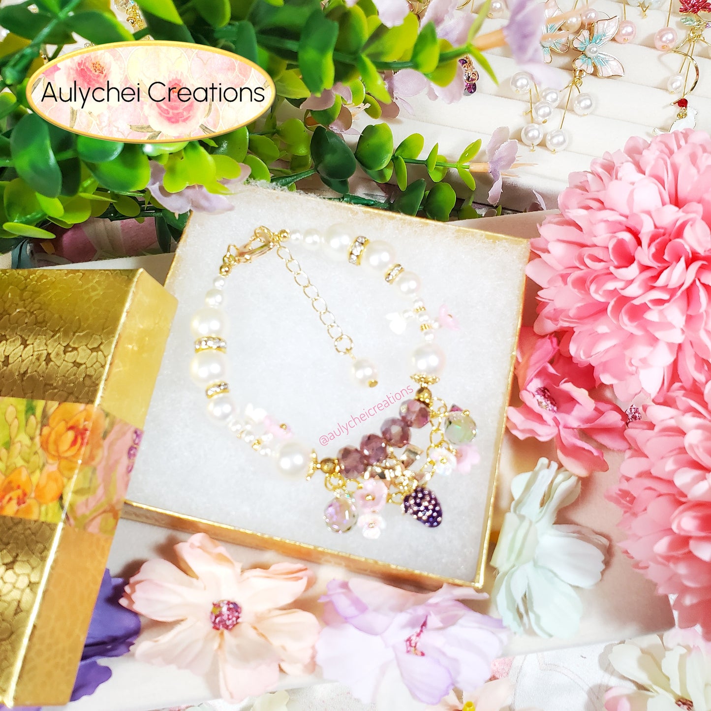 Ivory Pearl Grape Enamel Charm Bracelet