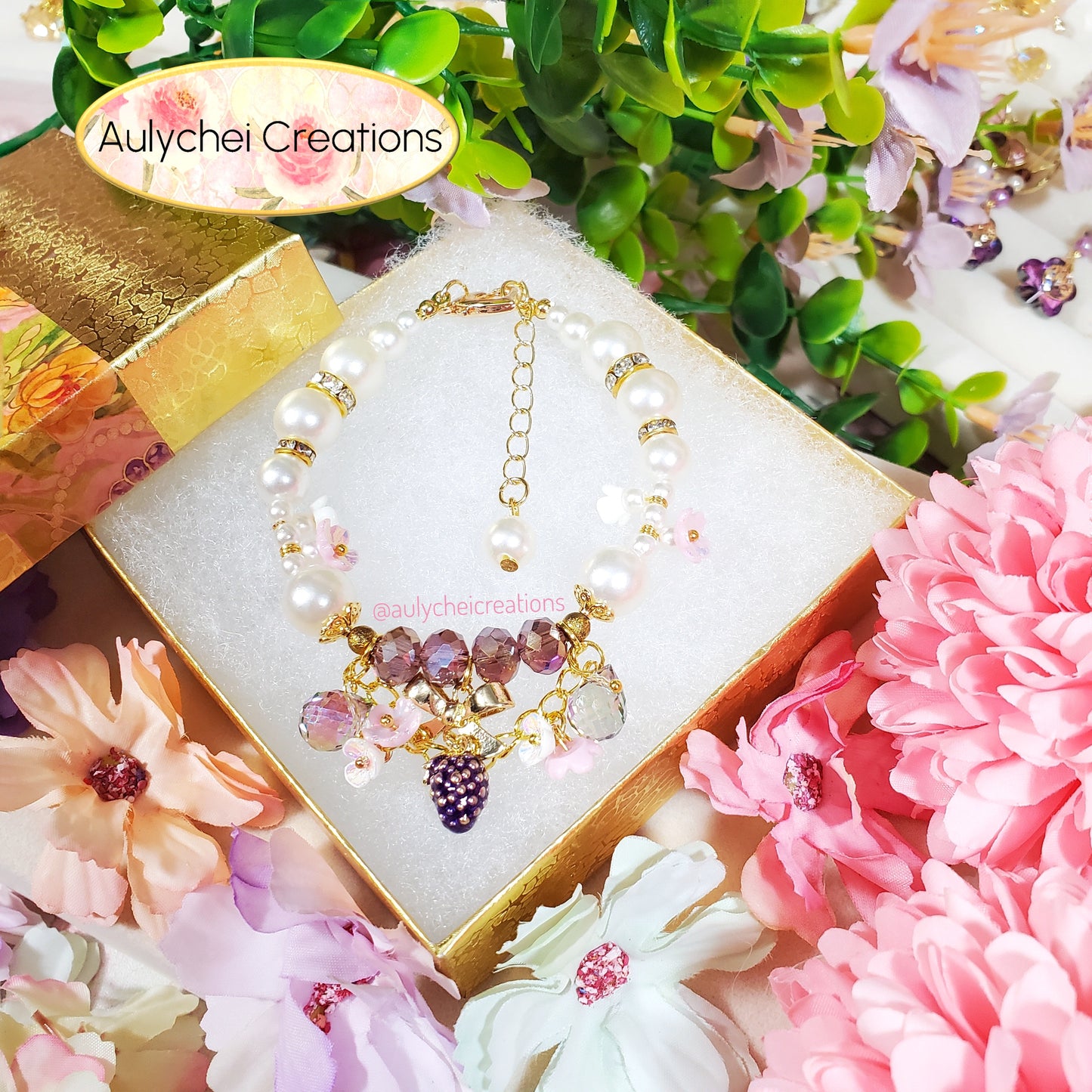 Ivory Pearl Grape Enamel Charm Bracelet