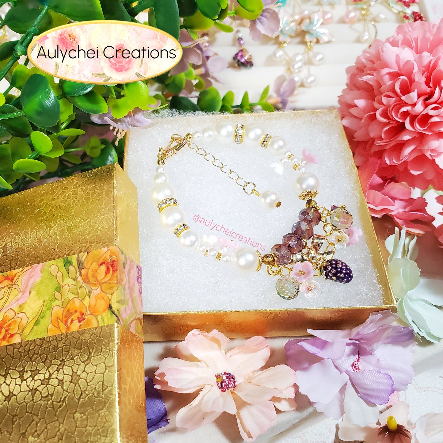 Ivory Pearl Grape Enamel Charm Bracelet