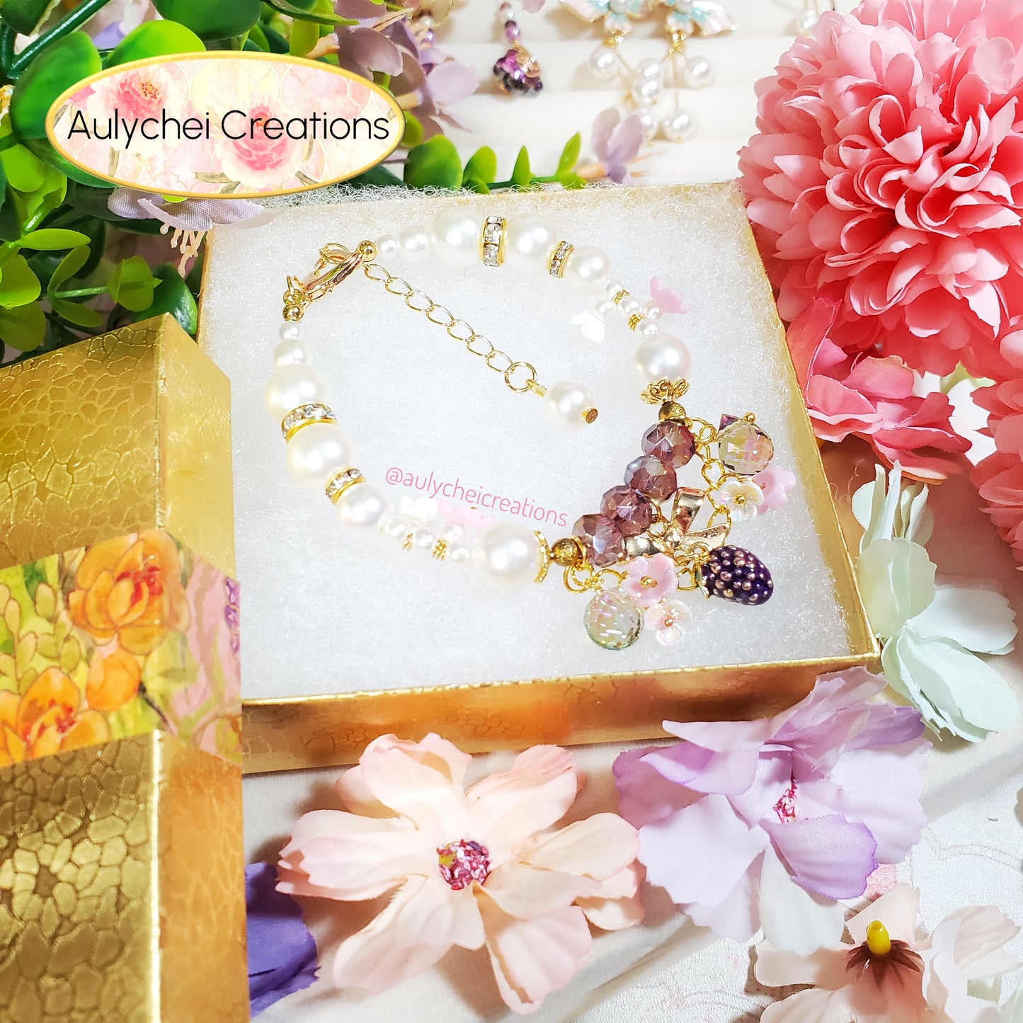 Ivory Pearl Grape Enamel Charm Bracelet