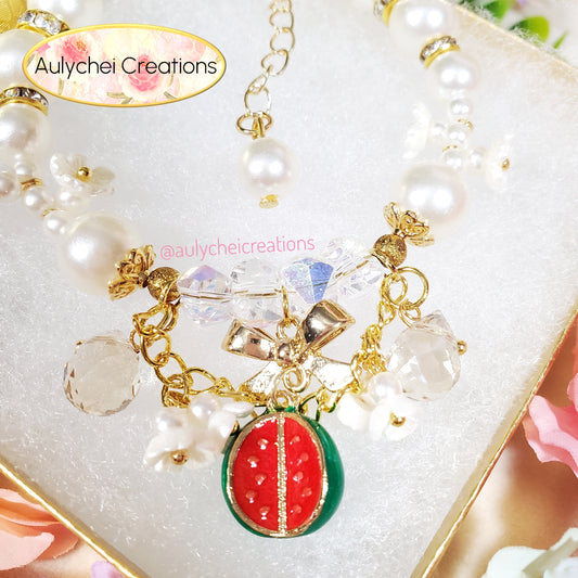 Ivory Pearl Watermelon Enamel Charm Bracelet