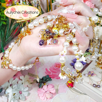 Ivory Pearl Dragon Fruit Enamel Charm Bracelet