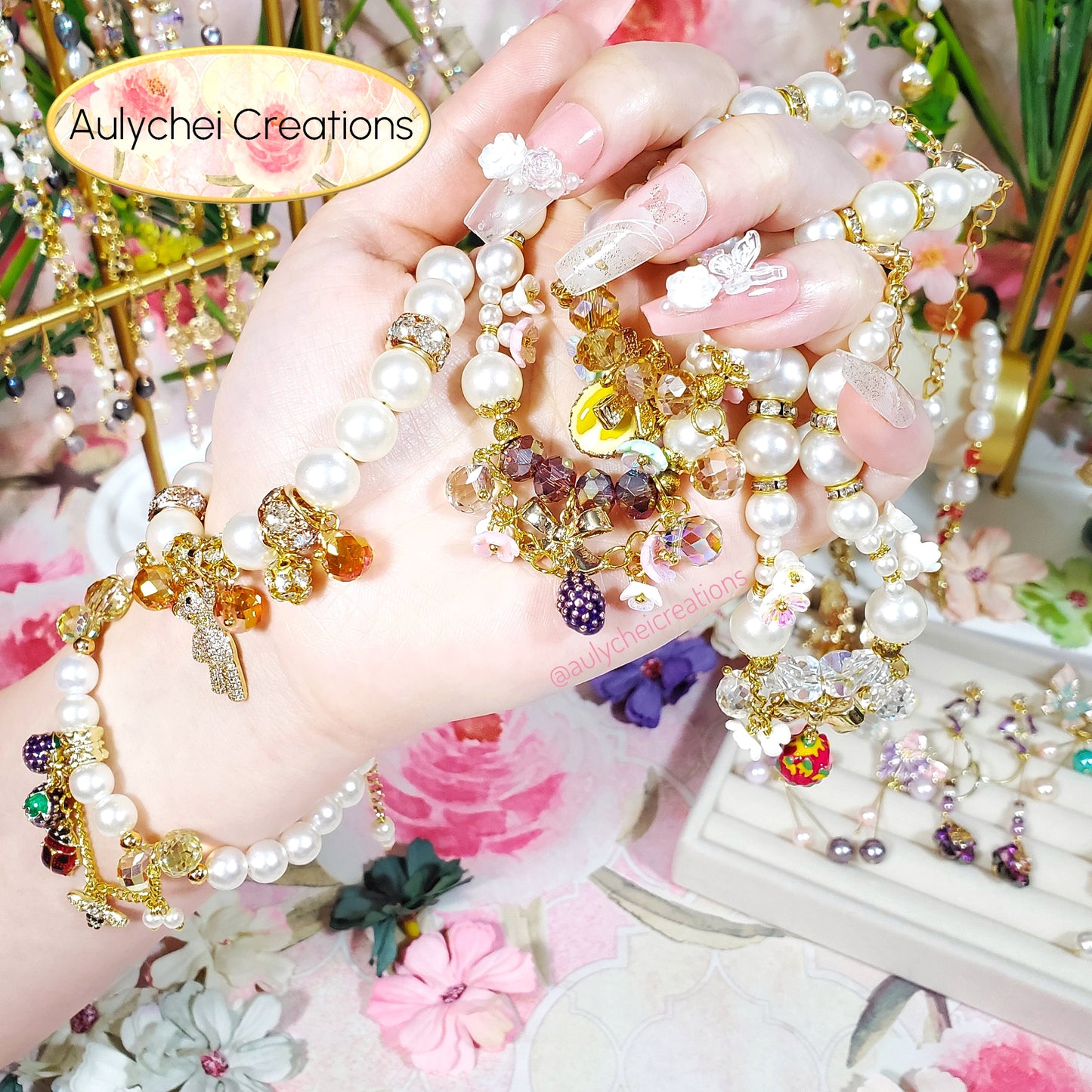 Ivory Pearl Grape Enamel Charm Bracelet