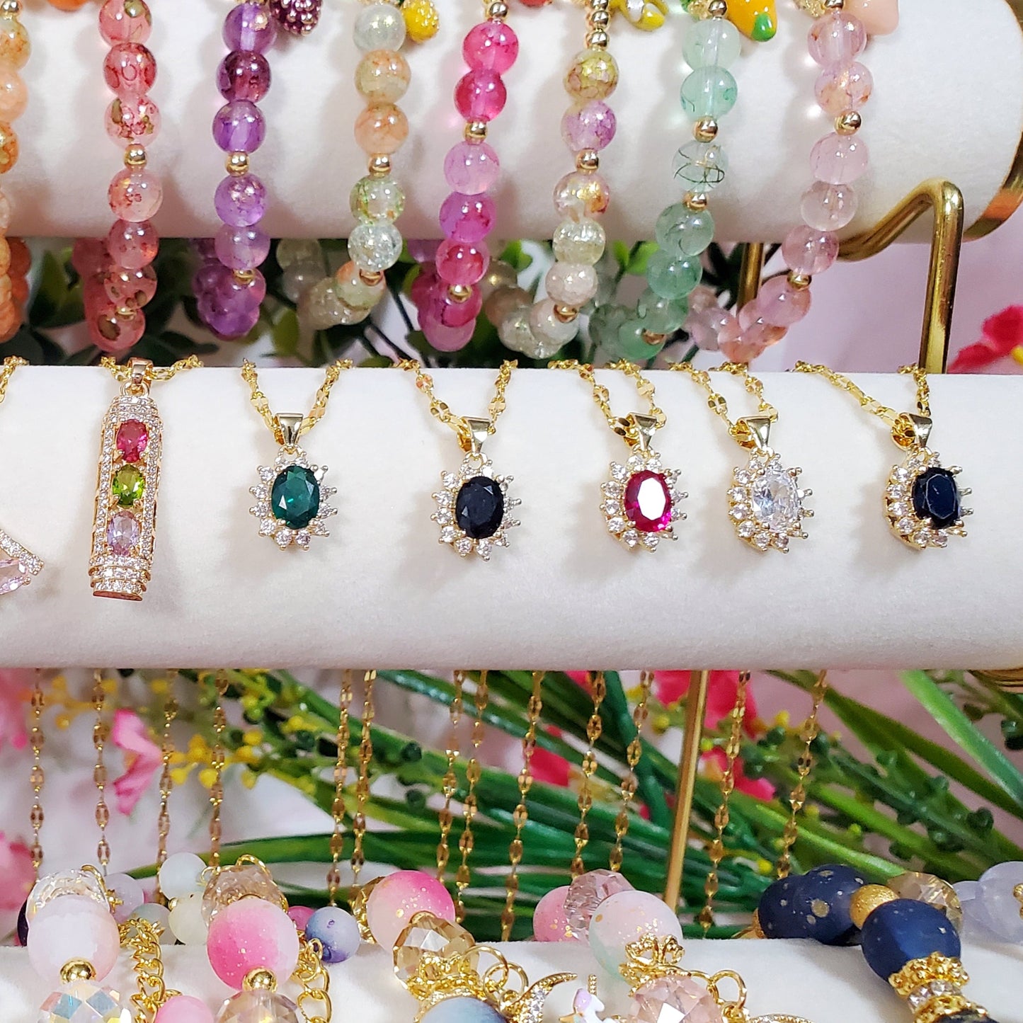 Magenta Cubic Zirconia Oval Pendant Necklace