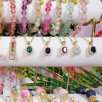 Magenta Cubic Zirconia Oval Pendant Necklace