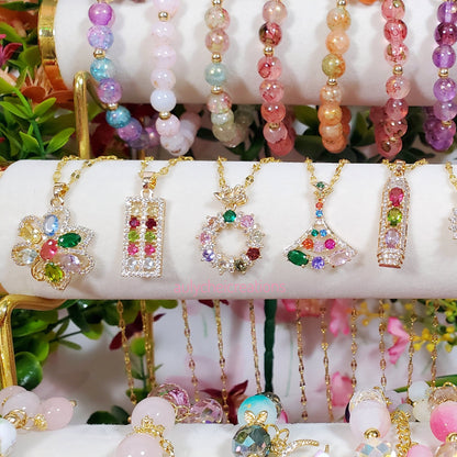 Oblong Tri-Color Cubic Zirconia Pendant Necklace