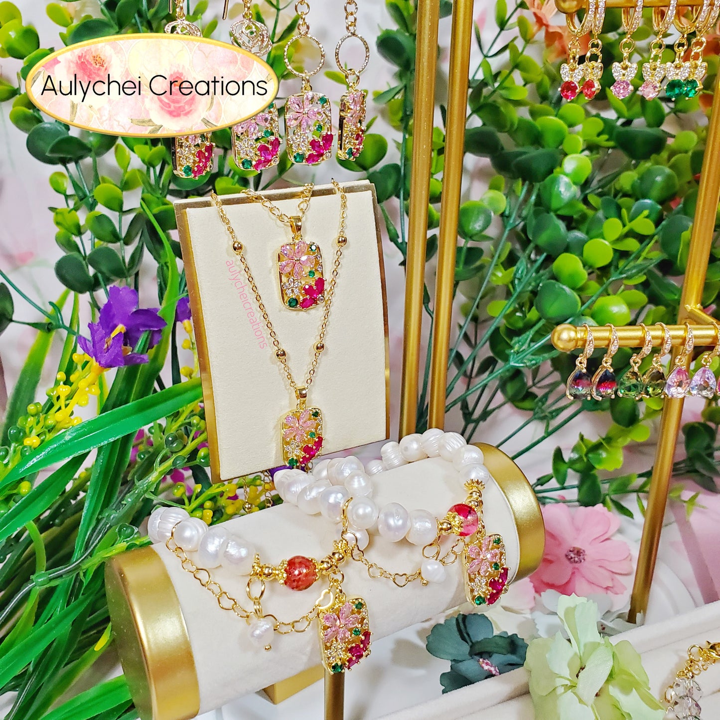 Cubic Zirconia Flower Rose Quartz Bracelet